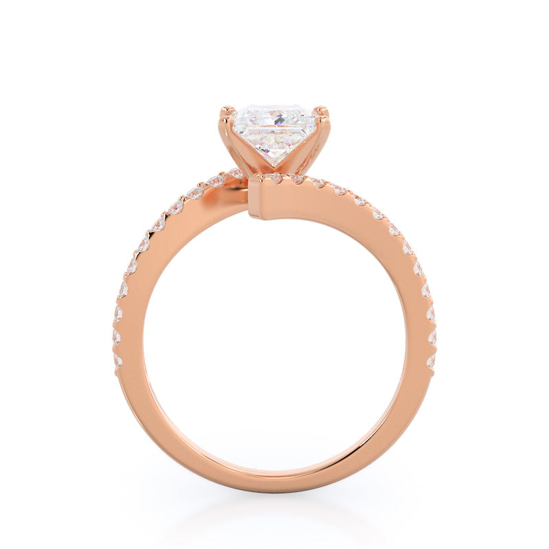 Princess Cut Twist Diamond Engagement Ring with Lab Grown Diamond in 14KT Rose Gold view 2
