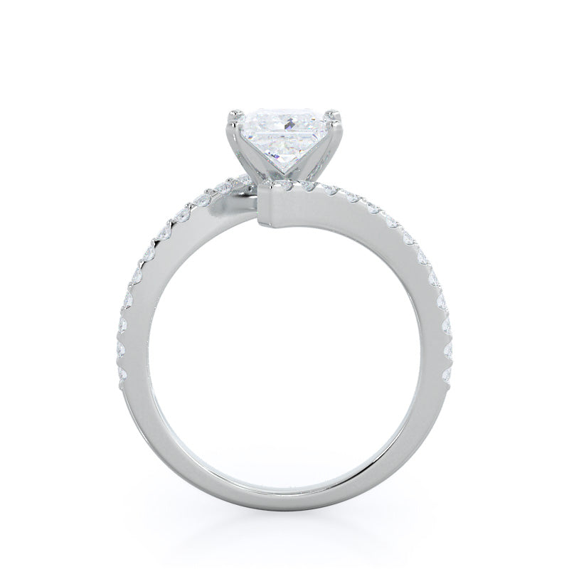 Princess Cut Twist Diamond Engagement Ring with Lab Grown Diamond in 14KT Platinum view 2
