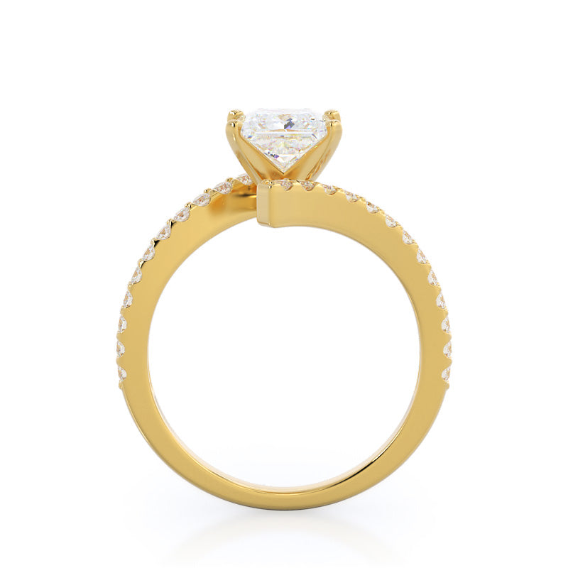 Princess Cut Twist Diamond Engagement Ring with Lab Grown Diamond in 14KT Yellow Gold view 2
