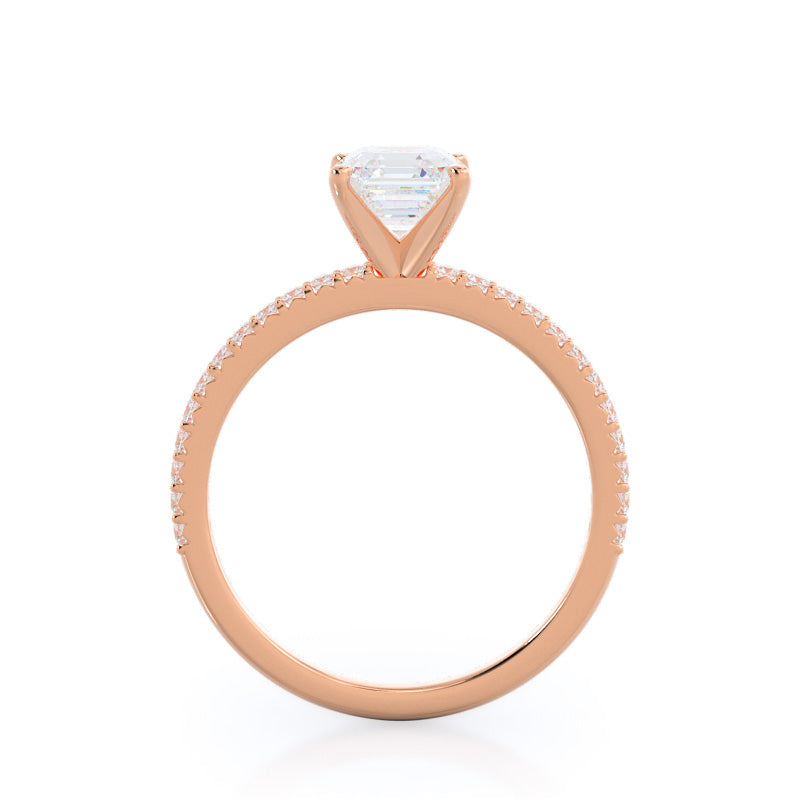 Asscher Cut French Cut Pave Diamond Engagement Ring with Lab Grown Diamond in 14KT Rose Gold view 2
