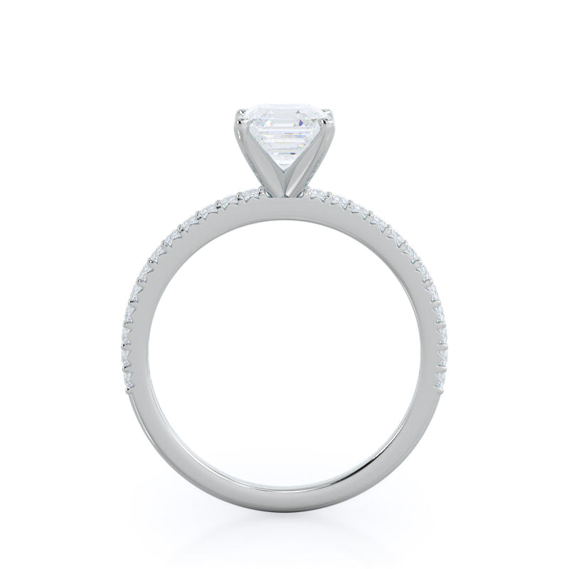 Asscher Cut French Cut Pave Diamond Engagement Ring with Lab Grown Diamond in 14KT Platinum view 2
