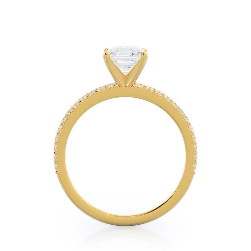 Asscher Cut French Cut Pave Diamond Engagement Ring with Lab Grown Diamond in 14KT Yellow Gold view 2
