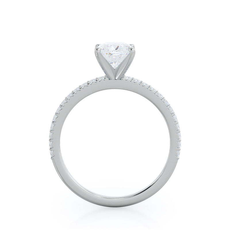 Cushion Cut French Cut Pave Diamond Engagement Ring with Lab Grown Diamond in 14KT Platinum view 2
