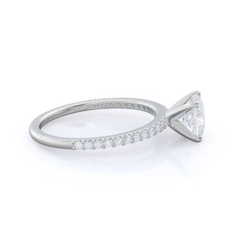 Cushion Cut French Cut Pave Diamond Engagement Ring with Lab Grown Diamond in 14KT Platinum view 3
