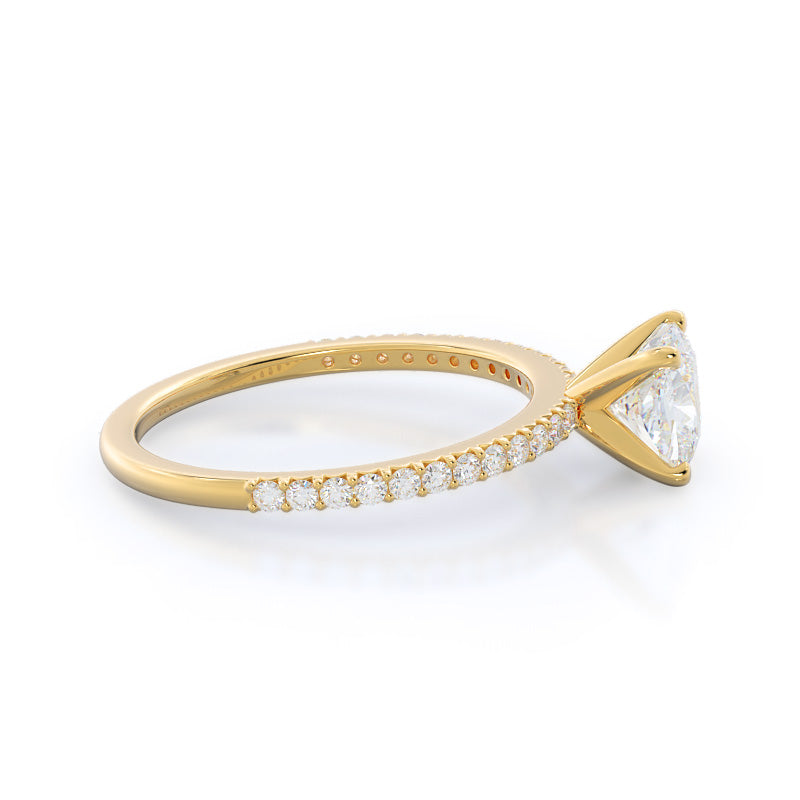 Cushion Cut French Cut Pave Diamond Engagement Ring with Lab Grown Diamond in 14KT Yellow Gold view 3
