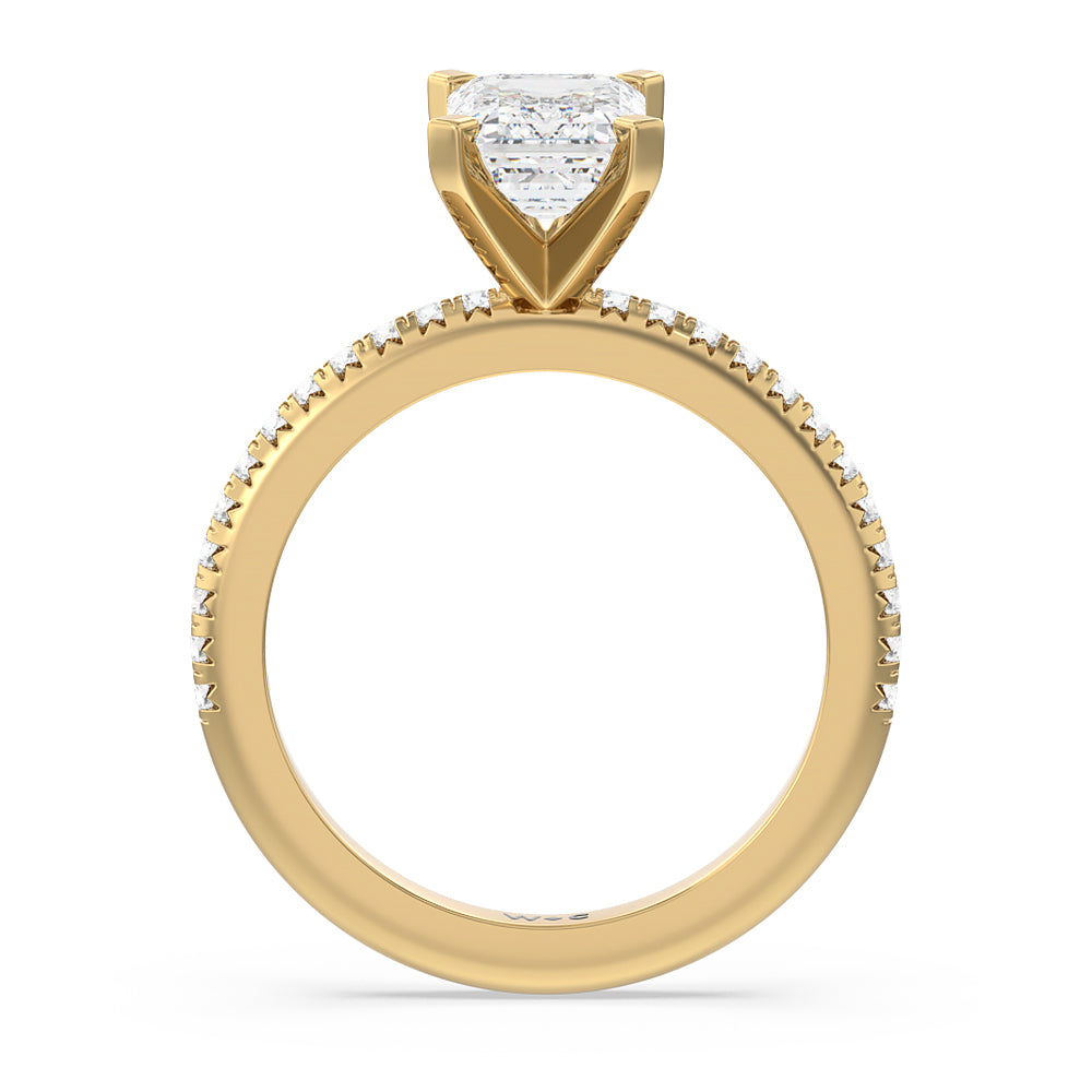 Emerald Cut French Cut Pave Diamond Engagement Ring with Lab Grown Diamond in 14KT Yellow Gold view 2
