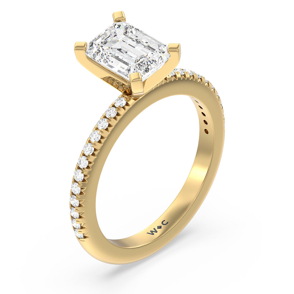 Emerald Cut French Cut Pave Diamond Engagement Ring with Lab Grown Diamond in 14KT Yellow Gold view 3
