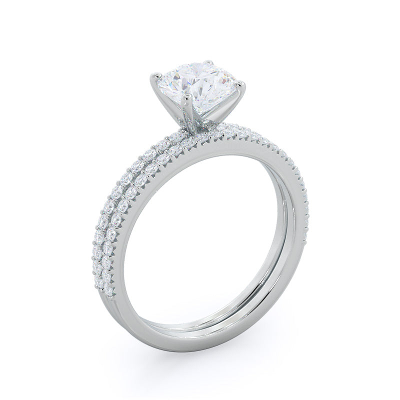 French Cut Pave Diamond Engagement Ring with Oval Cut Diamond in 14KT Platinum view 4
