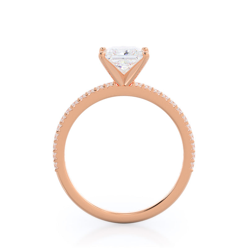 French Cut Pave Diamond Engagement Ring with Princess Cut Diamond in 14KT Rose Gold view 2
