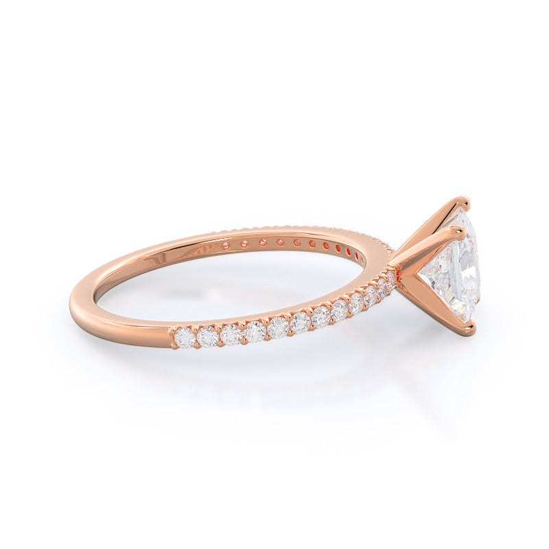Princess Cut French Cut Pave Diamond Engagement Ring with Lab Grown Diamond in 14KT Rose Gold view 3

