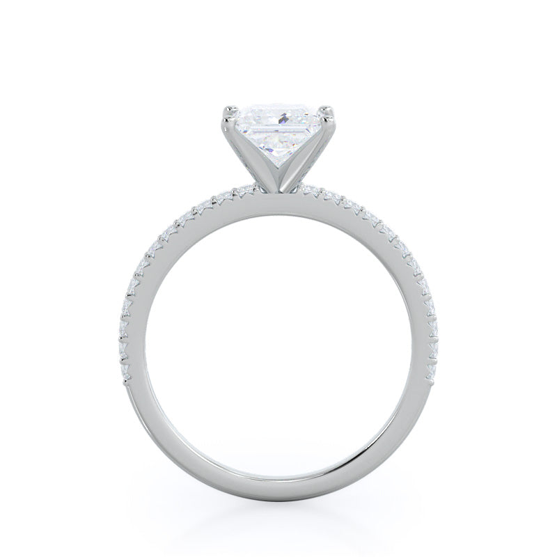 Princess Cut French Cut Pave Diamond Engagement Ring with Lab Grown Diamond in 14KT Platinum view 2
