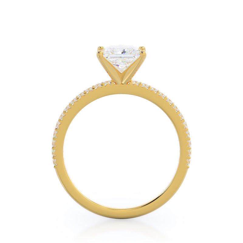 Princess Cut French Cut Pave Diamond Engagement Ring with Lab Grown Diamond in 14KT Yellow Gold view 2
