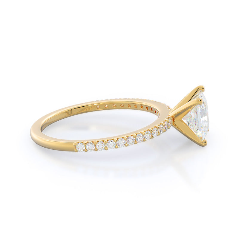 French Cut Pave Diamond Engagement Ring with Princess Cut Diamond in 14KT Yellow Gold view 3
