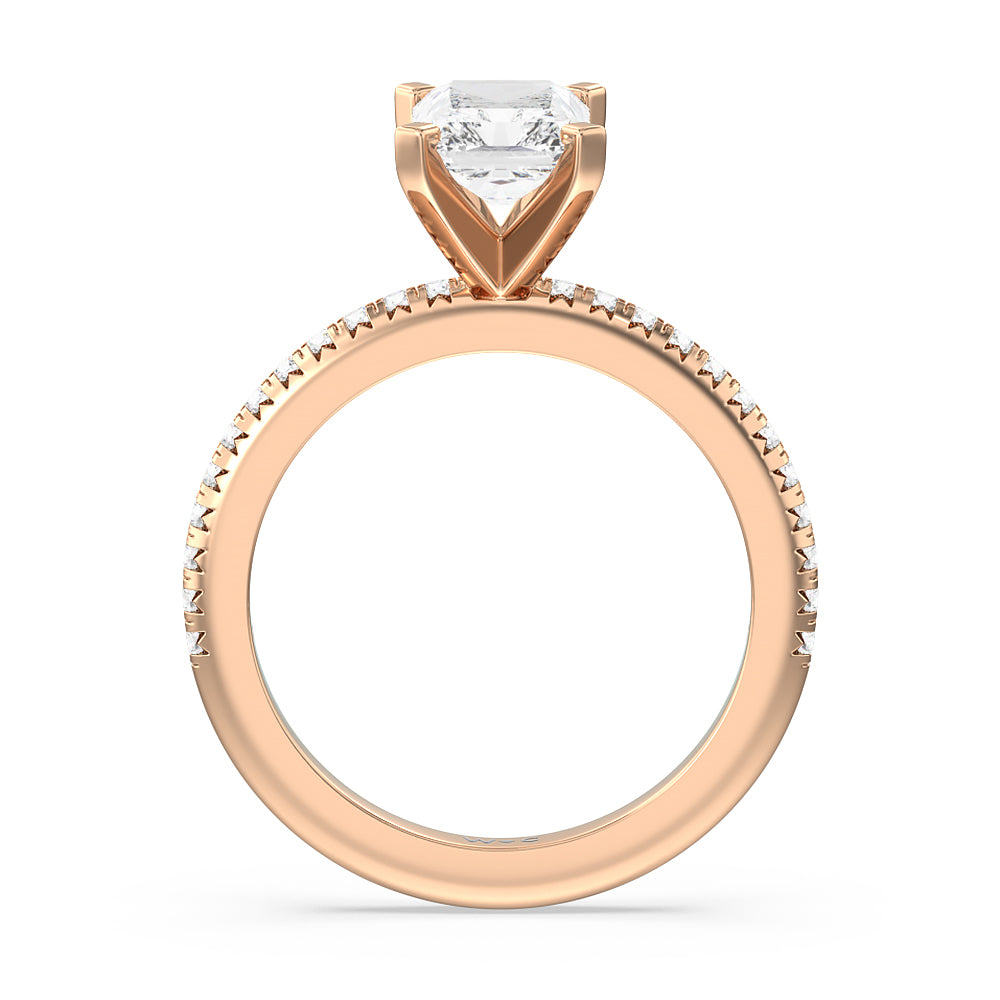 Radiant Cut French Cut Pave Diamond Engagement Ring with Lab Grown Diamond in 14KT Rose Gold view 2
