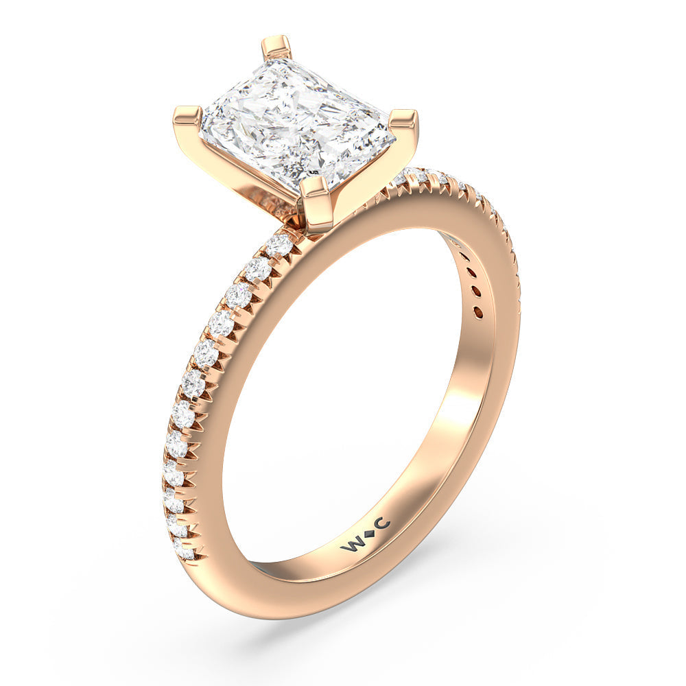 Radiant Cut French Cut Pave Diamond Engagement Ring with Lab Grown Diamond in 14KT Rose Gold view 3

