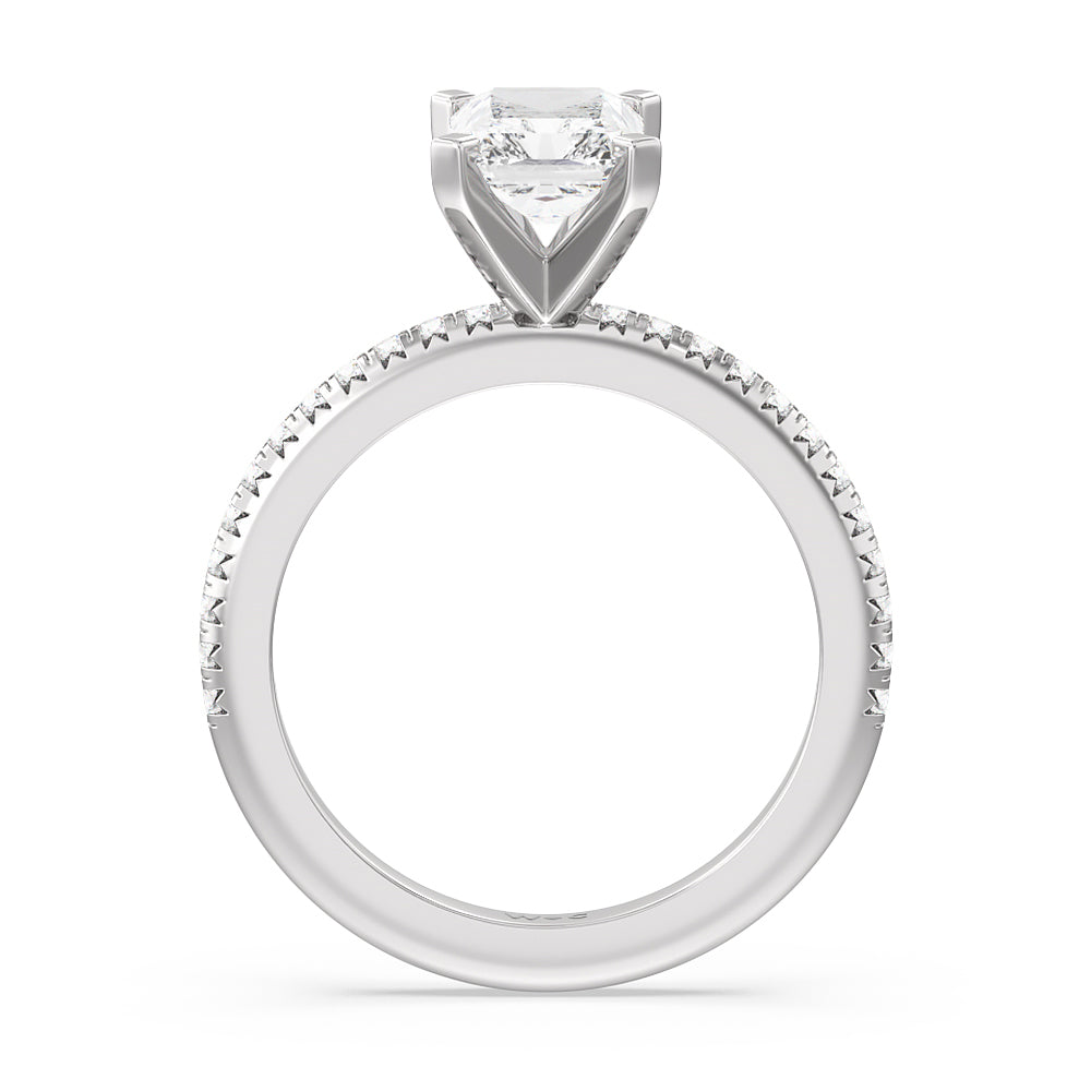 Radiant Cut French Cut Pave Diamond Engagement Ring with Lab Grown Diamond in 14KT Platinum view 2
