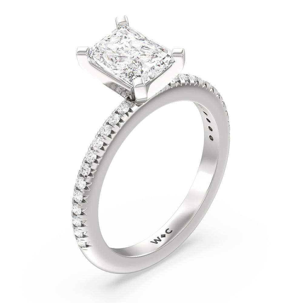 French Cut Pave Diamond Engagement Ring with Radiant Cut Diamond in 14KT Platinum view 3
