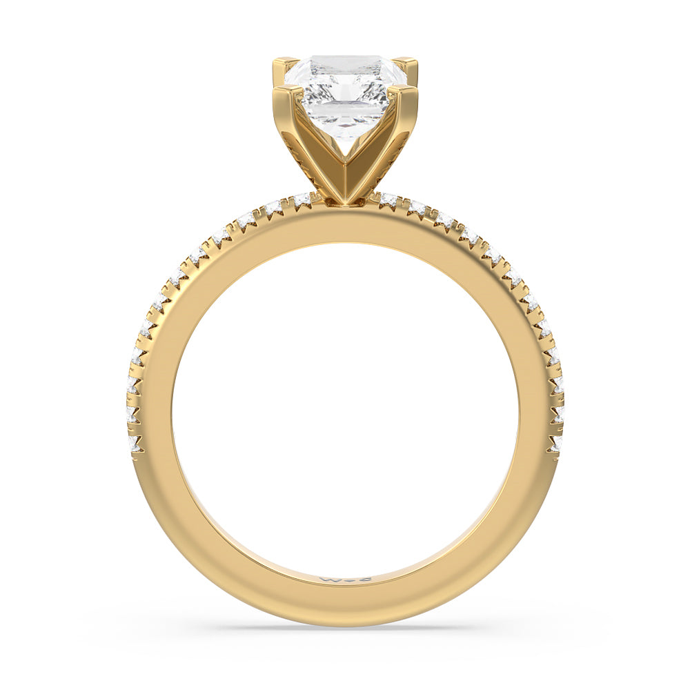 French Cut Pave Diamond Engagement Ring with Radiant Cut Diamond in 14KT Yellow Gold view 2
