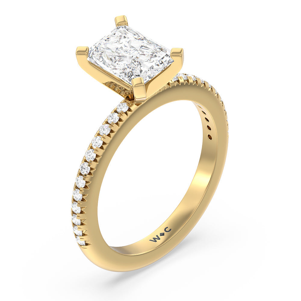 French Cut Pave Diamond Engagement Ring with Radiant Cut Diamond in 14KT Yellow Gold view 3
