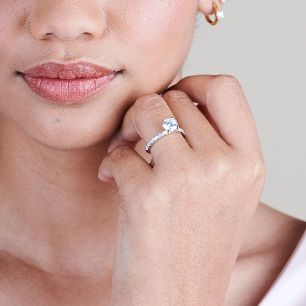 Model Wearing French Cut Pave Diamond Engagement Ring view