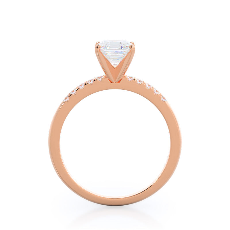 Asscher Cut Traditional Pave Diamond Engagement Ring with Lab Grown Diamond in 14KT Rose Gold view 2
