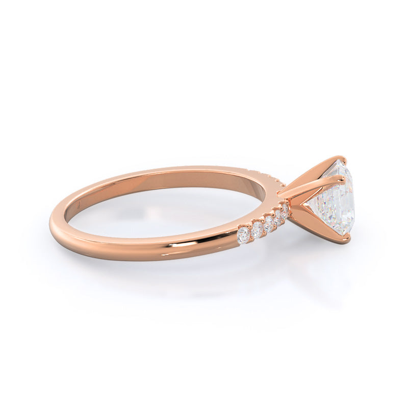 Traditional Pave Diamond Engagement Ring with Asscher Cut Diamond in 14KT Rose Gold view 3
