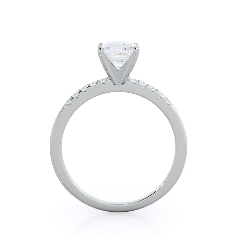 Traditional Pave Diamond Engagement Ring with Asscher Cut Diamond in 14KT Platinum view 2
