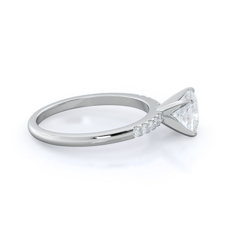 Traditional Pave Diamond Engagement Ring with Cushion Cut Diamond in 14KT Platinum view 3
