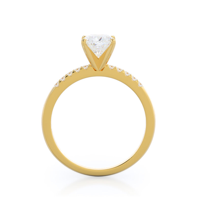 Traditional Pave Diamond Engagement Ring with Cushion Cut Diamond in 14KT Yellow Gold view 2
