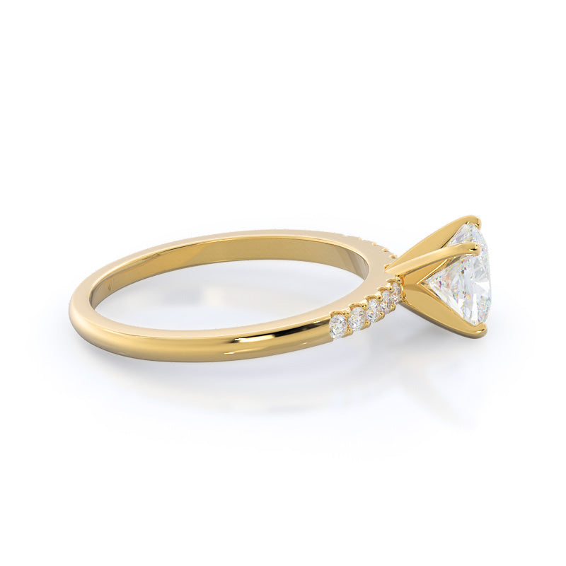 Traditional Pave Diamond Engagement Ring with Cushion Cut Diamond in 14KT Yellow Gold view 3
