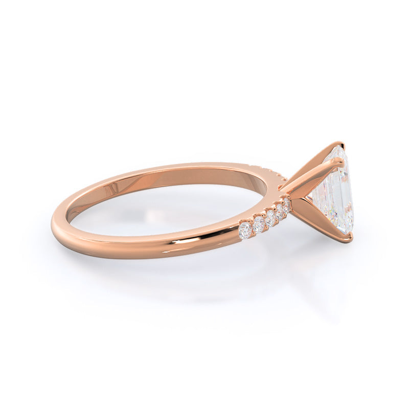 Traditional Pave Diamond Engagement Ring with Emerald Cut Diamond in 14KT Rose Gold view 3
