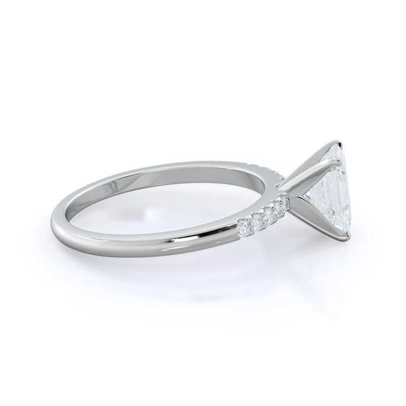 Traditional Pave Diamond Engagement Ring with Emerald Cut Diamond in 14KT Platinum view 3
