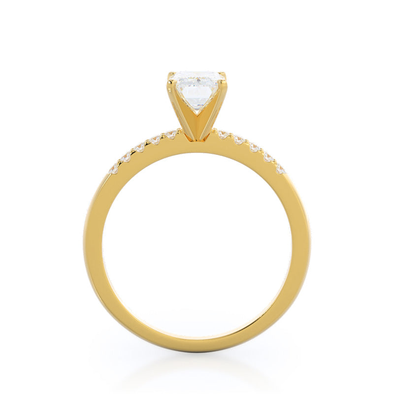 Traditional Pave Diamond Engagement Ring with Emerald Cut Diamond in 14KT Yellow Gold view 2
