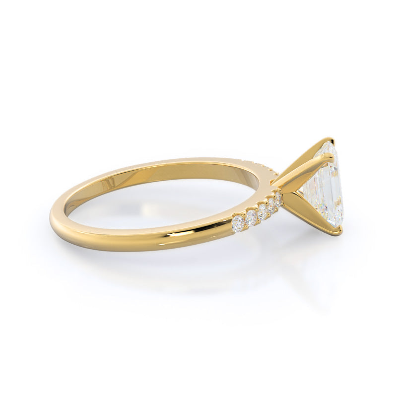 Traditional Pave Diamond Engagement Ring with Emerald Cut Diamond in 14KT Yellow Gold view 3
