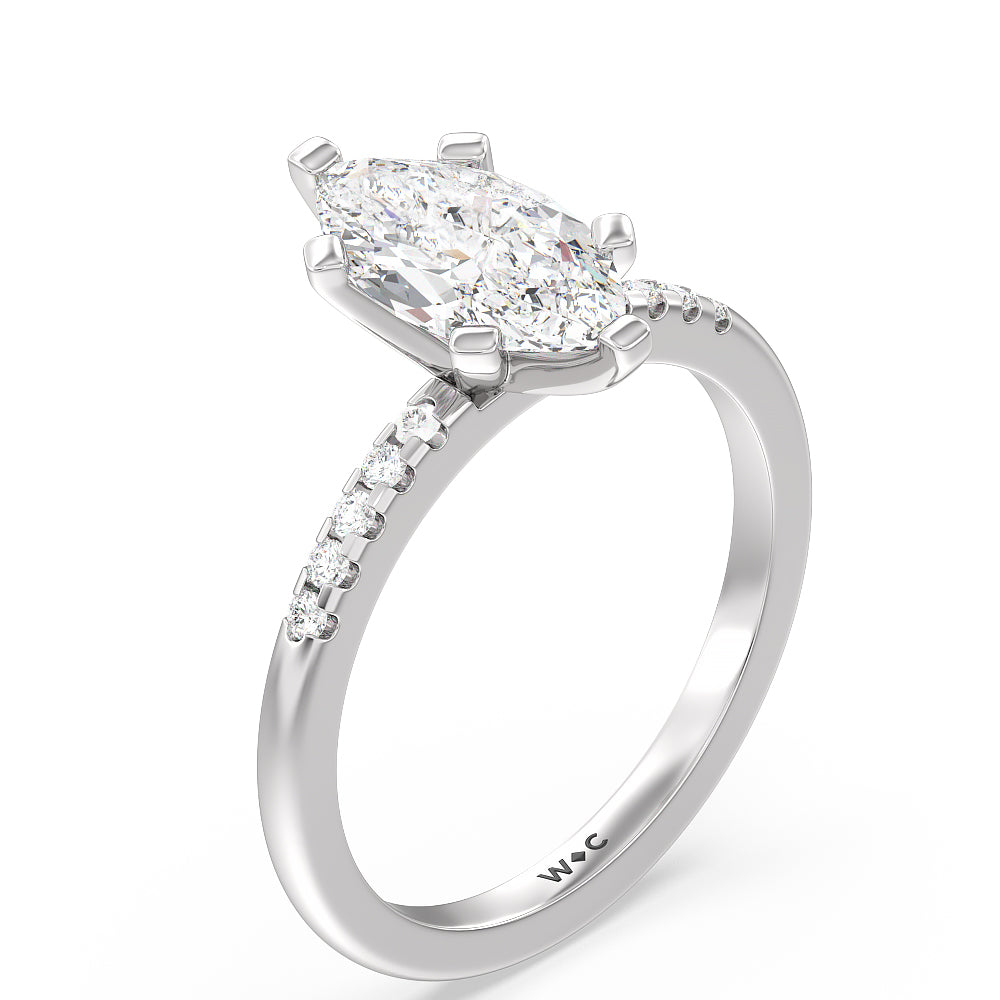 Marquise Cut Traditional Pave Diamond Engagement Ring with Lab Grown Diamond in 14KT Platinum view 3
