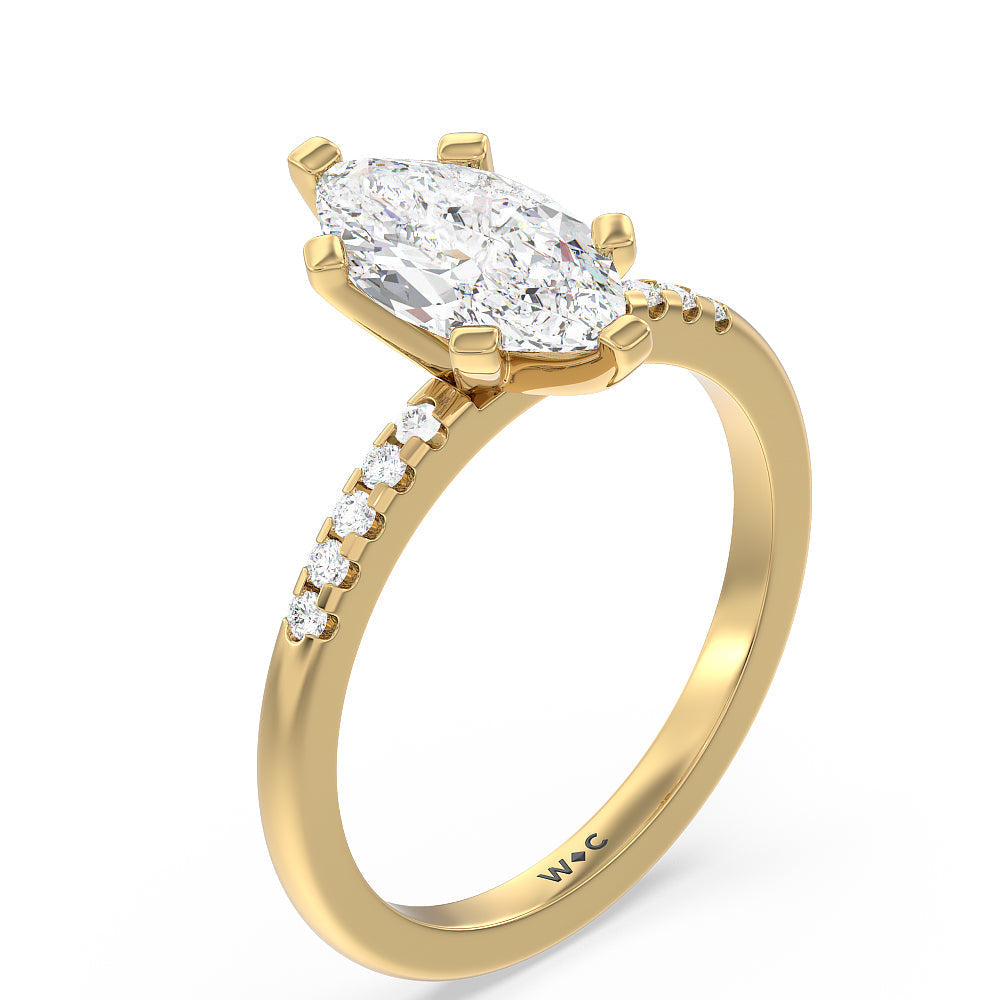 Traditional Pave Diamond Engagement Ring with Marquise Cut Diamond in 14KT Yellow Gold view 3
