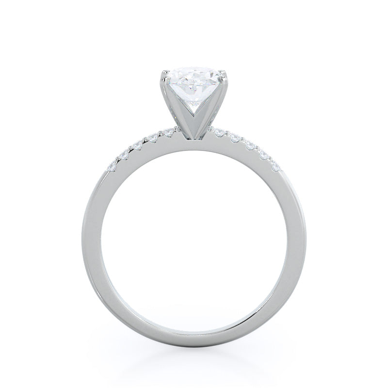Traditional Pave Diamond Engagement Ring with Oval Cut Diamond in 14KT Platinum view 2
