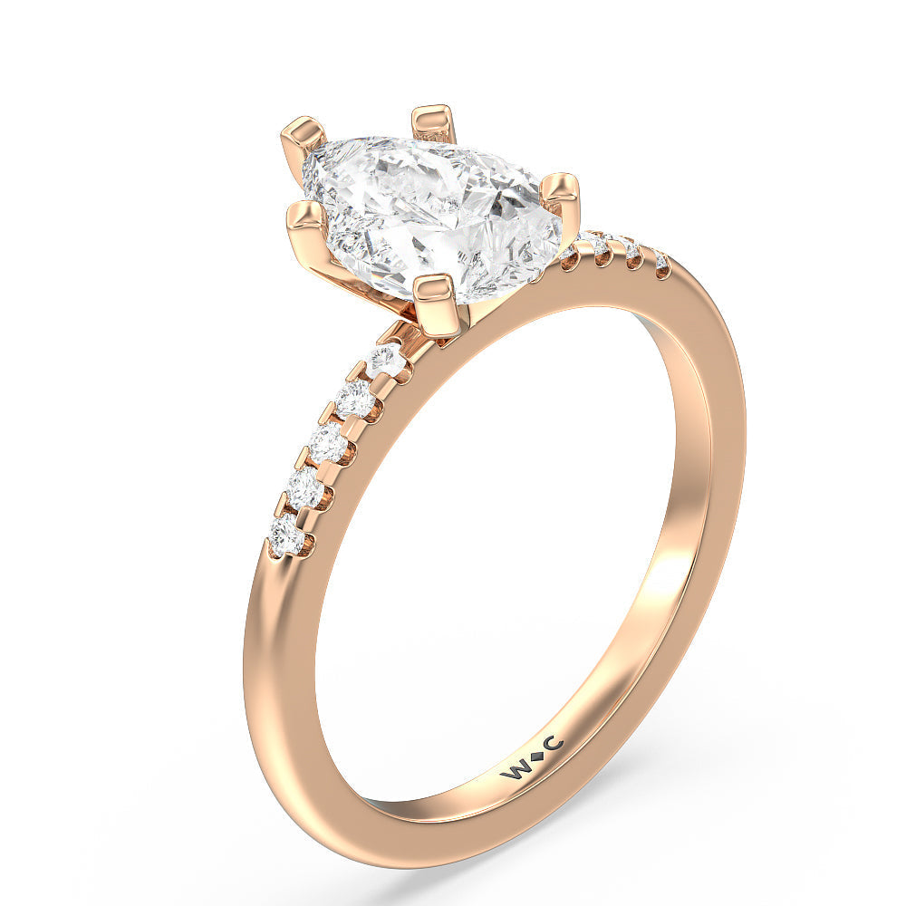 Pear Cut Traditional Pave Diamond Engagement Ring with Lab Grown Diamond in 14KT Rose Gold view 3
