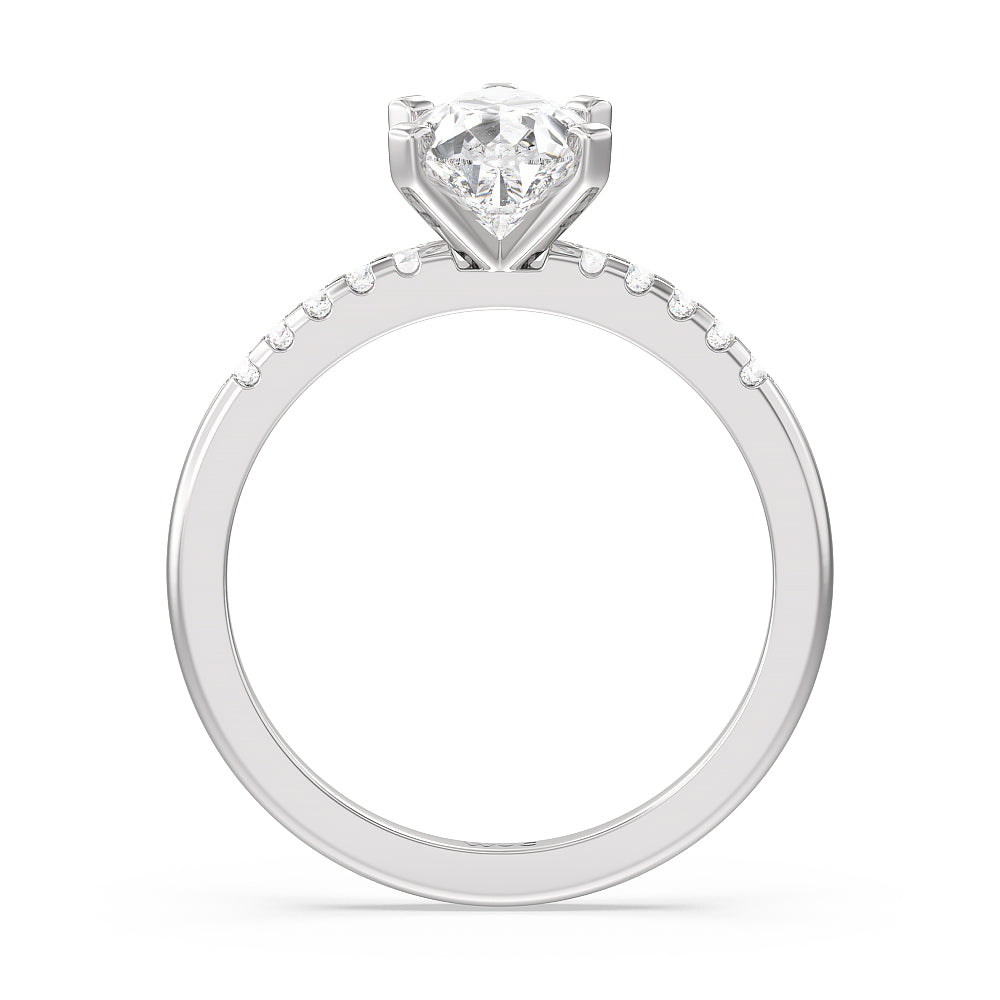 Traditional Pave Diamond Engagement Ring with Pear Cut Diamond in 14KT Platinum view 2

