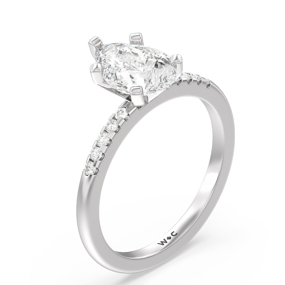 Pear Cut Traditional Pave Diamond Engagement Ring with Lab Grown Diamond in 14KT Platinum view 3
