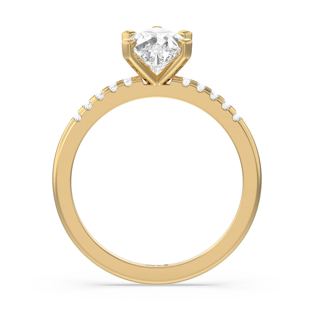 Pear Cut Traditional Pave Diamond Engagement Ring with Lab Grown Diamond in 14KT Yellow Gold view 2
