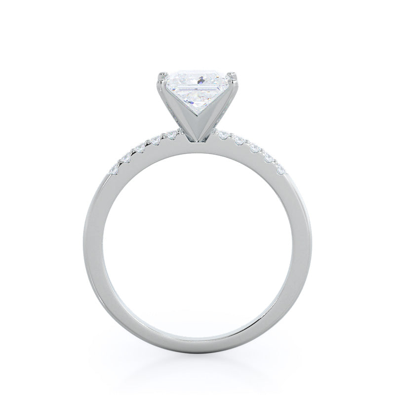 Traditional Pave Diamond Engagement Ring with Princess Cut Diamond in 14KT Platinum view 2
