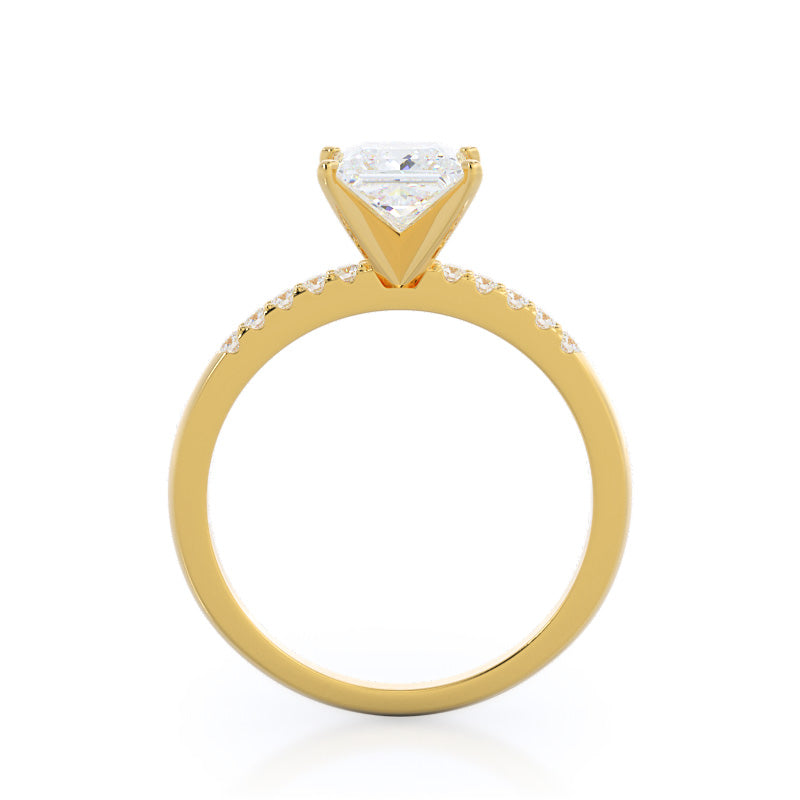 Traditional Pave Diamond Engagement Ring with Princess Cut Diamond in 14KT Yellow Gold view 2
