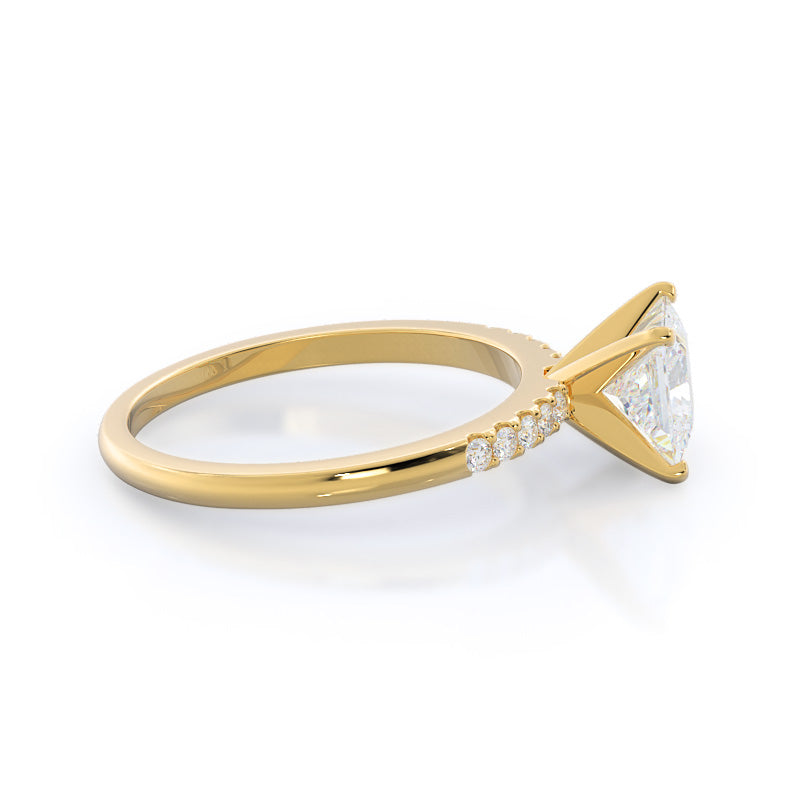 Traditional Pave Diamond Engagement Ring with Princess Cut Diamond in 14KT Yellow Gold view 3
