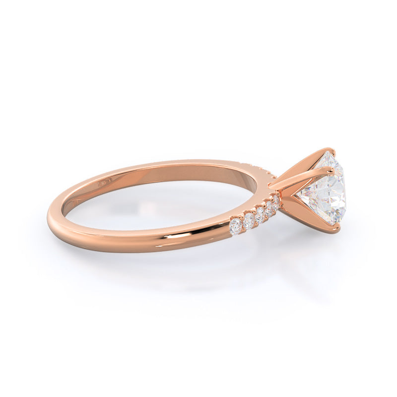 Round Cut Traditional Pave Diamond Engagement Ring with Lab Grown Diamond in 14KT Rose Gold view 3
