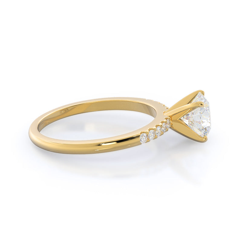 Round Cut Traditional Pave Diamond Engagement Ring with Lab Grown Diamond in 14KT Yellow Gold view 3
