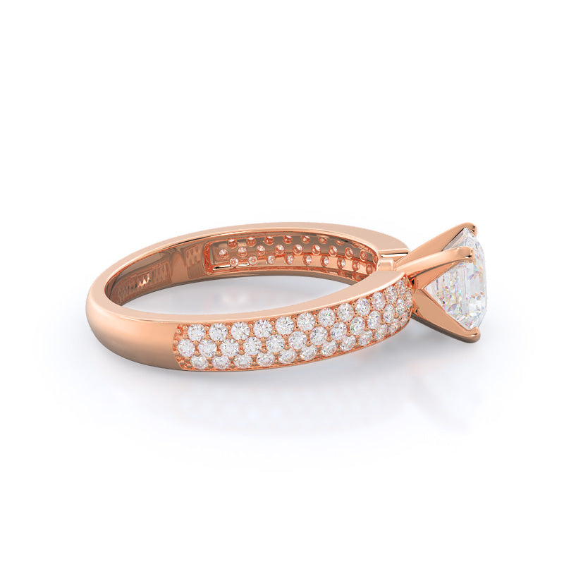Asscher Cut Three Row Micro Pave Diamond Engagement Ring with Lab Grown Diamond in 14KT Rose Gold view 3
