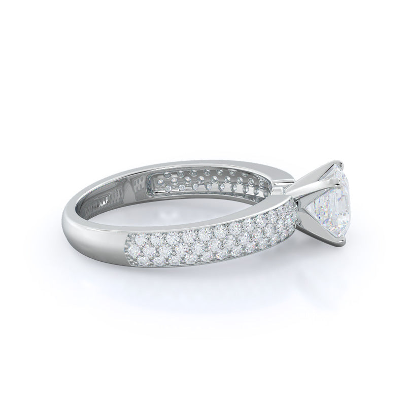 Three Row Micro Pave Diamond Engagement Ring with Asscher Cut Diamond in 14KT Platinum view 3
