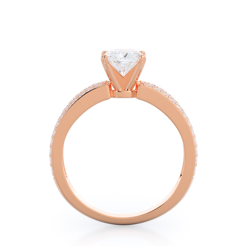 Three Row Micro Pave Diamond Engagement Ring with Cushion Cut Diamond in 14KT Rose Gold view 2
