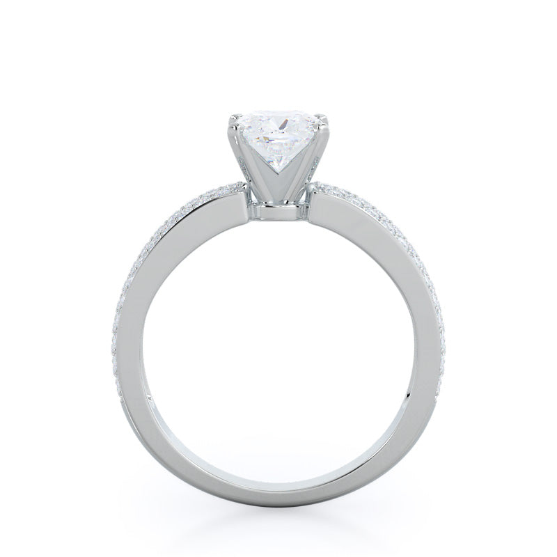 Three Row Micro Pave Diamond Engagement Ring with Cushion Cut Diamond in 14KT Platinum view 2
